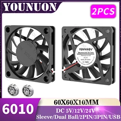 2PCS 60mm 5V 12V 24V Brushless USB 2PIN 3PIN DC Cooler Fan 60x60x10mm 6010 6cm For Computer PC CPU Case Cooling
