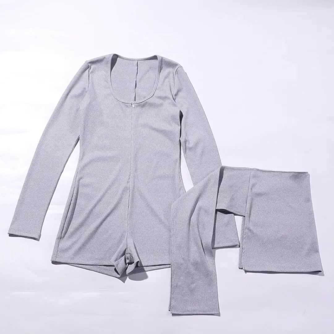 Damen-Sportanzug, Slim-Fit-Jumpsuits, langärmliger 2-teiliger Body, Vintage 2025