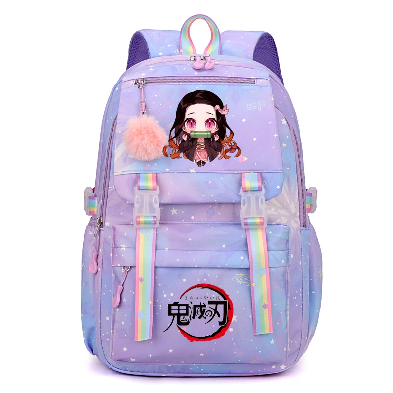 Demon Slayer Nezuko School Bags Anime Cosplay Students Backpack Gradient Bookbag Travel Rucksack Outdoor Mochilas