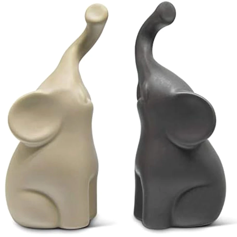 Par amoroso de elefantes en figura decorativa de escultura moderna beige y gris - Adorno