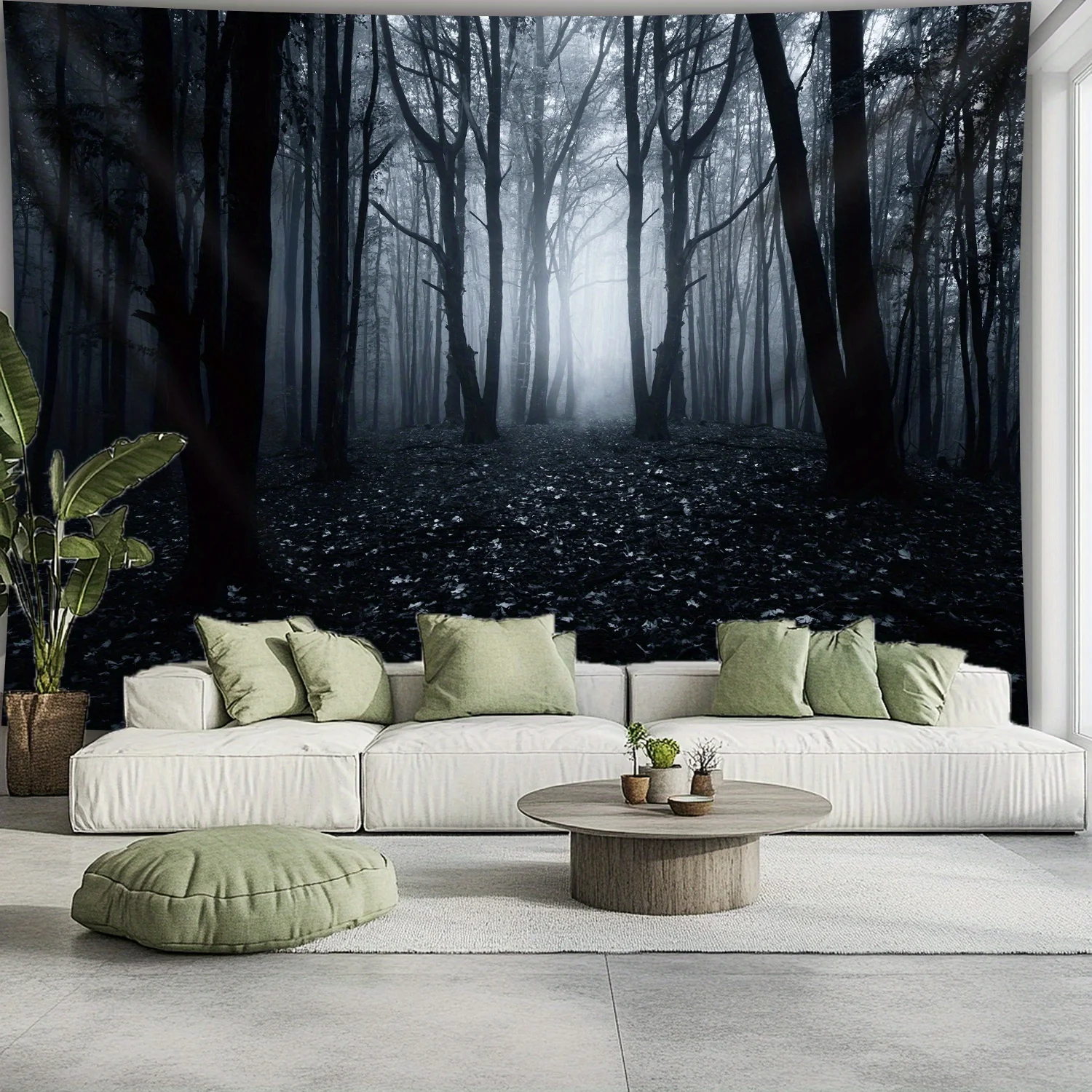 2D Flat Printing 1pc Ultra Large Dark Dense Fog Forest Tapestry, High-Definition Print Polyester Wall Hanging for Living Room, B