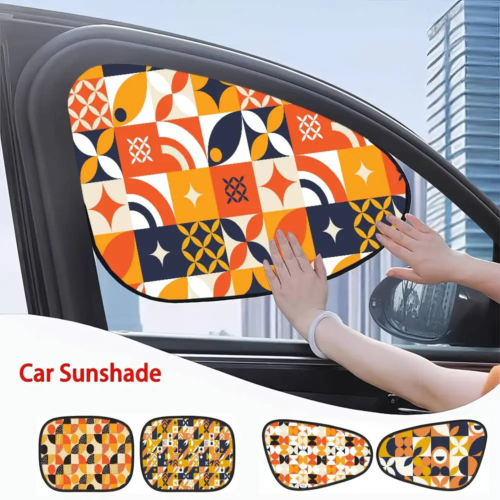 

Geometric Checkered Cartoon Car Sunshade - UV/Heat Protection, Electrostatic Film, Summer Retractable Window Shade