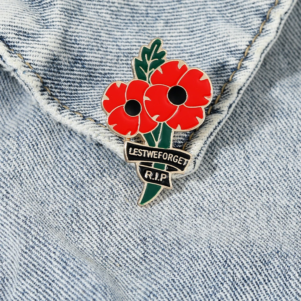 2025 Lest We Forget Poppy Pins R.I.P Remembrance Day Enamel Brooches Armistice Day Souvenir Badge Wholesale