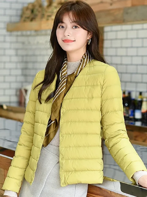 Damska kurtka wiosenna 2023 New Arrival Korean Slim Fit Warm Liner Down Coat Ultralight Collarless Female 90% White Duck Down Parka