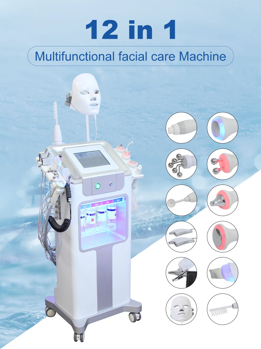 AOKO Neue 12 IN 1 Hydro Dermabrasion Aqua Peeling Ultraschall Gesichtspflege Sauerstoff Injektion Hautverjüngung Wittling Schönheitsmaschine – Detail 1