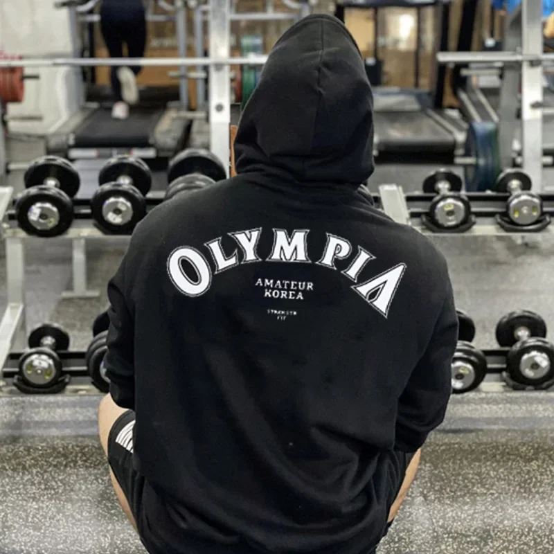 Men\'s Gyms Cotton Hoodies Casual Bodybuilding Loose Sports Sweatshirt Pullover Sportswear Workout Hooded Casual Fitness Clothing