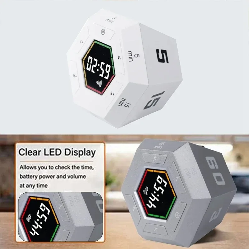 Hexagonal Magnetic LED Digital Pomodoro Productivity Timer 3 5 15 30 45 60 Minute Preset Smart Countdown Time Management Tool