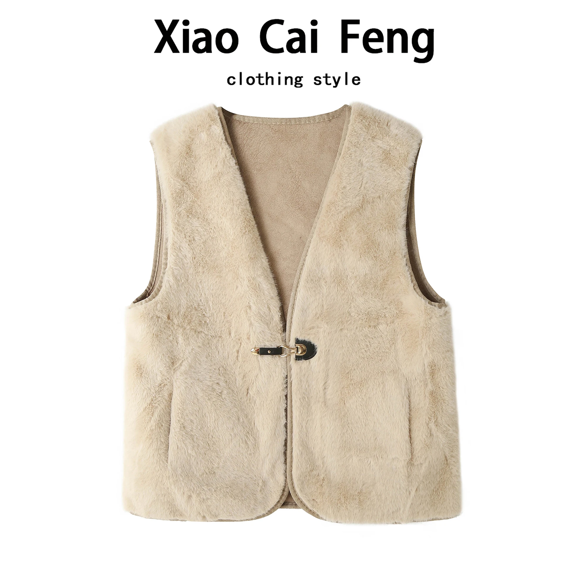 

High-End Women's V-Neck Mink Velvet Jacket Vest Fur-On-Fur Outerwear Autumn Winter Warm Thickened Short Style Commute Style