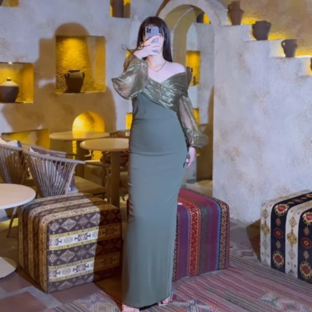 

Customized Fashion Matching Jersey Ruched Pleat Column Off-the-shoulder Ankle Length Dresses Bespoke Occasion Dresses Simple