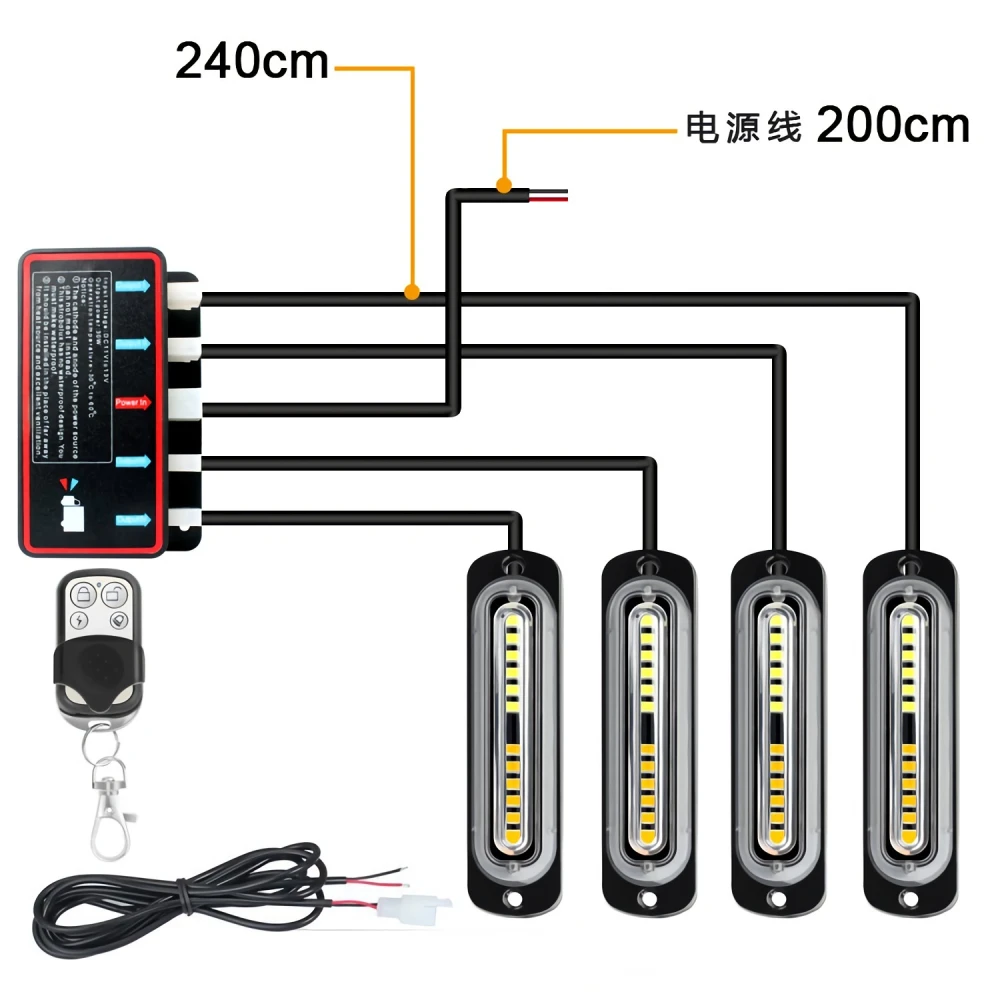 1 Set 4*12 LED Car Flashing Light Strobe Lights For Grille Emergency Police Light With Wireless Remote Control Red Blue Amber