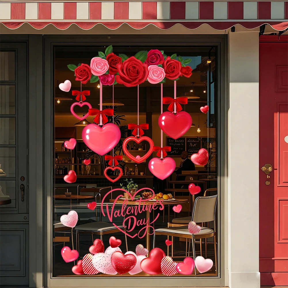Size As Shown Heart Window Decals Festive Window Clings For Classrooms Valentine Stickers Double-sided Visibility