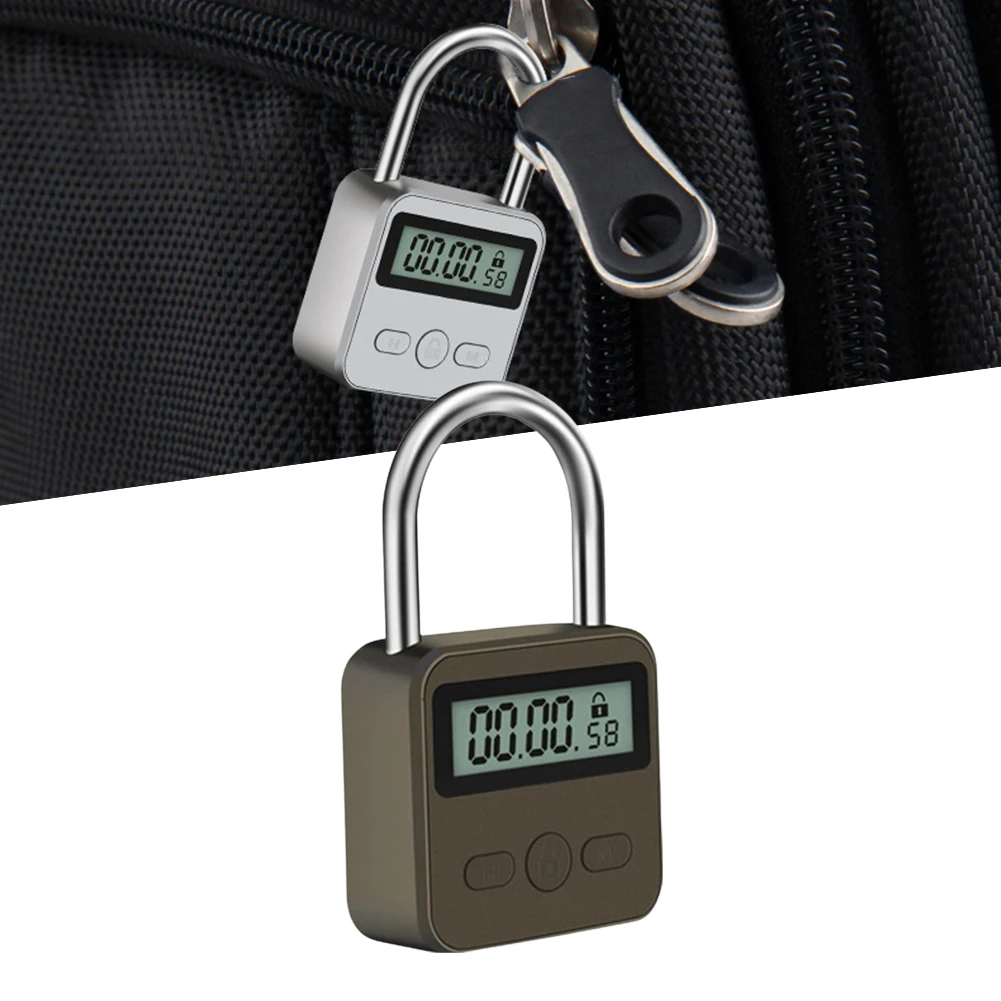 Metal Timer Lock LCD Display Electronic Time Timing Multifunctional Travel Electronic Timer USB Charging Temporary Timer Padlock