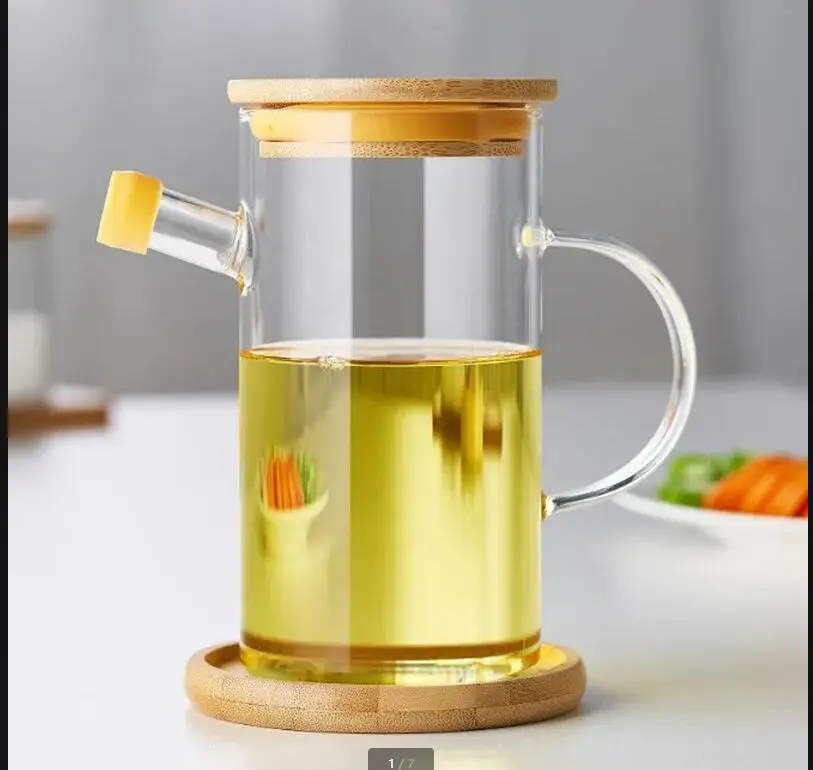 

Прозрачная стеклянная банка для масла, кухонный контейнер для специй, бутылка для соевого соуса, горшок для уксуса, банка с деревянной основой, коробка для приправ