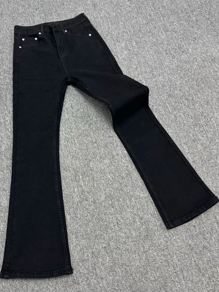 American Style Versatile Cleanfit Black Jeans Heavyweight Sateen Elastic Fabric Straight Leg Pants Micro Flared Fit Jeans