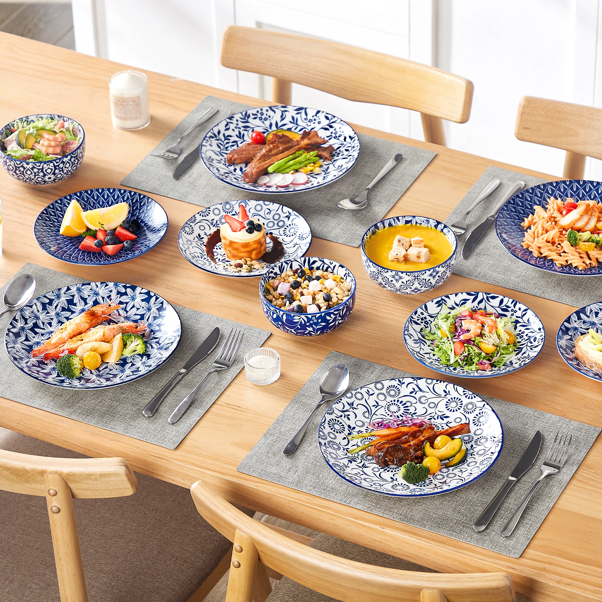 vancasso 12/24/36 Piece Chinese Blue and White Porcelain Plate Set Tableware Set with 4PCS Dinner Plate/Dessert Plate/Ceral Bowl view 6