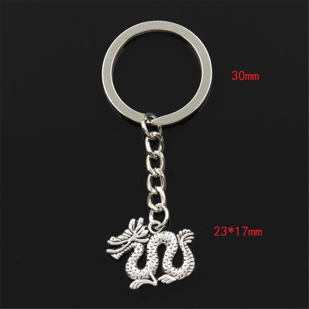 Fashion Keychain 23x17mm Dragon China Loong Silver Color Pendants DIY Men Jewelry Car Key Chain Ring Holder Souvenir For Gift