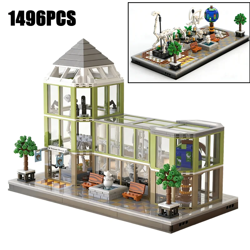 

1496PCS Creative Dinosaur Museum Model Building Blocks With LED Light Home Decor Construction Bricks Toy Gift For Kid Adult Boy