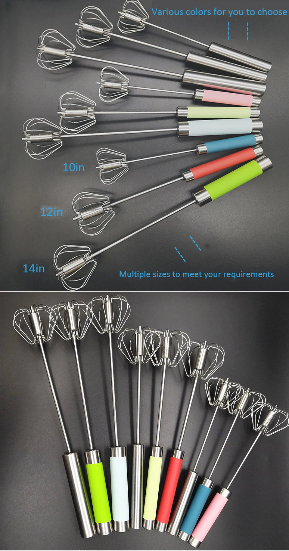 304 Edelstahl Schneebesen halbautomat ische Schneebesen manuelle Hand mixer selbst drehende Eier rührer Küchen zubehör Eier werkzeuge – Detail 9