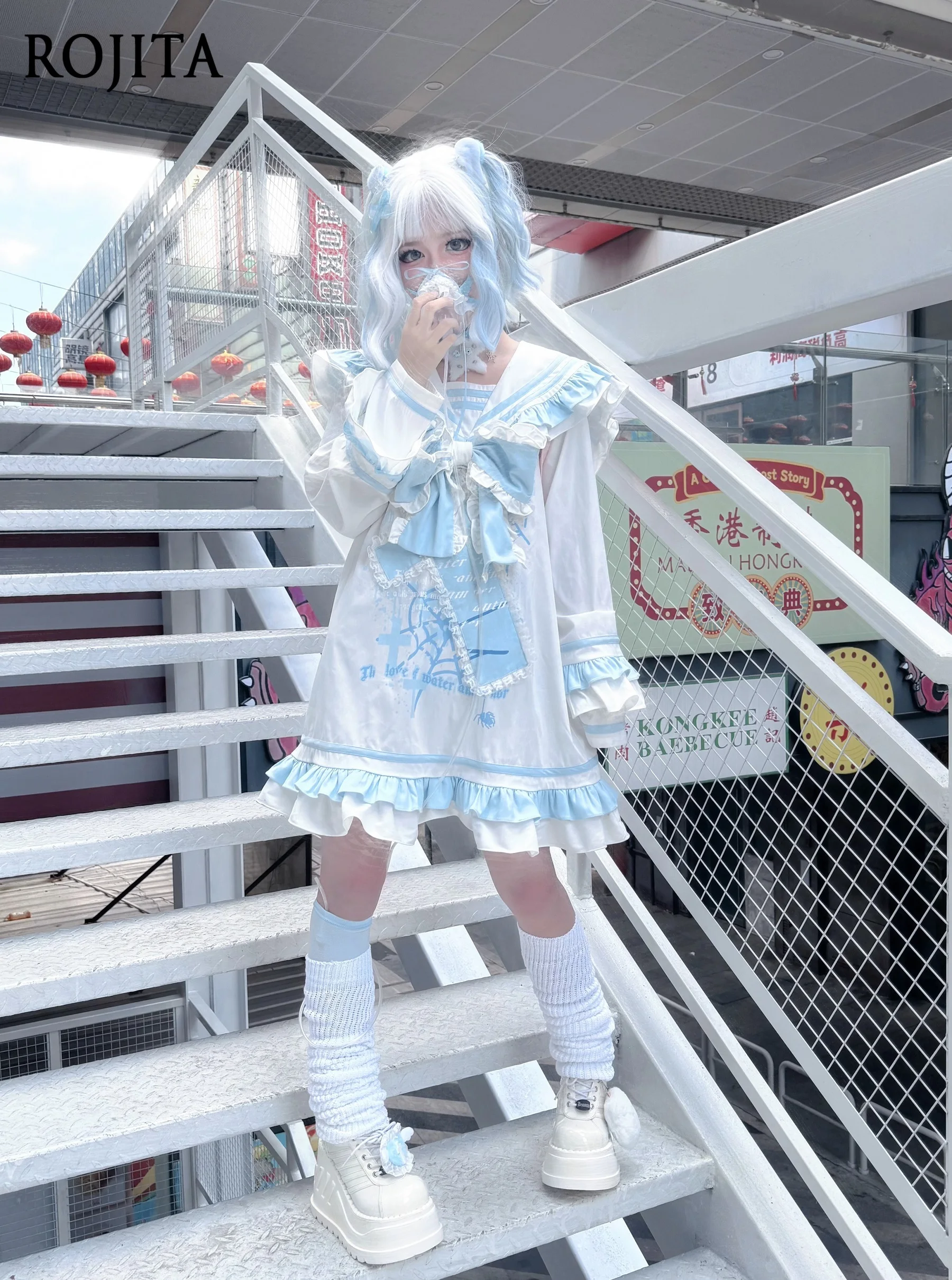 

Original Spring Soft Cute JK Skirt Slimming Sailor Suit Bow Decoration Japanese Style Navy Collar Dress for Women