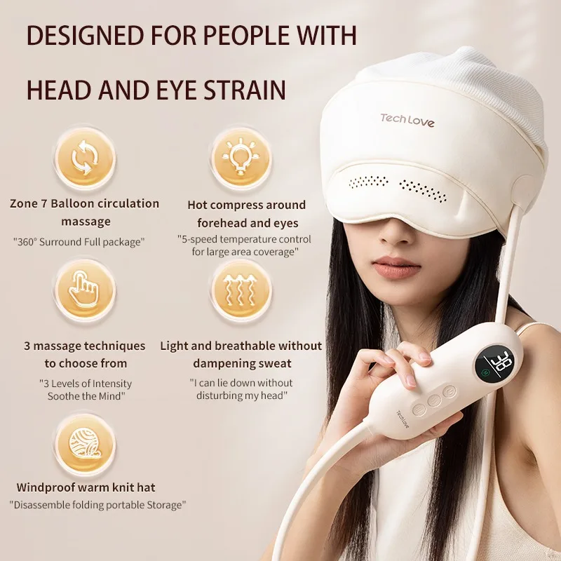 Tech Love Head and Eye Massager Head Scalp Massage Heating Eye Hot Compress Help Sleep Head Relaxation and Headach Relief