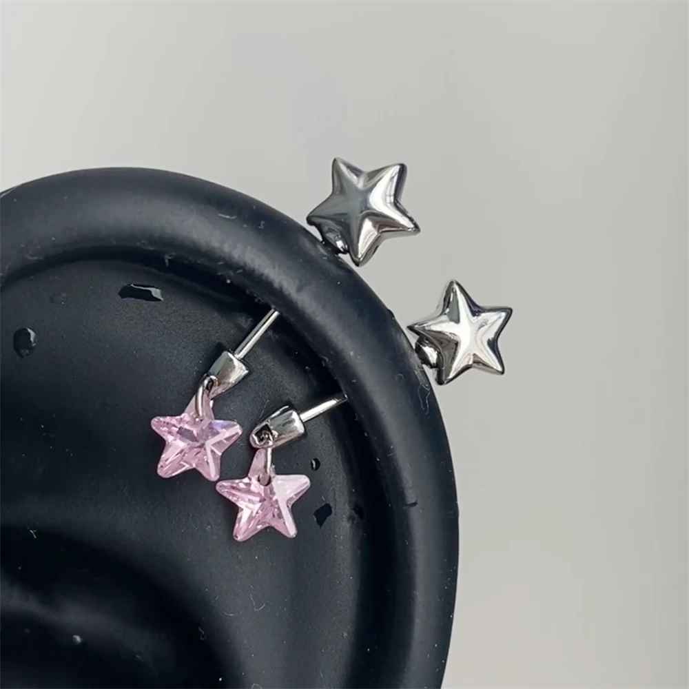 1 PCS Pink Star Drop Silver Color 316L Stainless Steel Ear Bone Nail Fashion  Allergy Prevention Earrings For Women Jewelry Gift