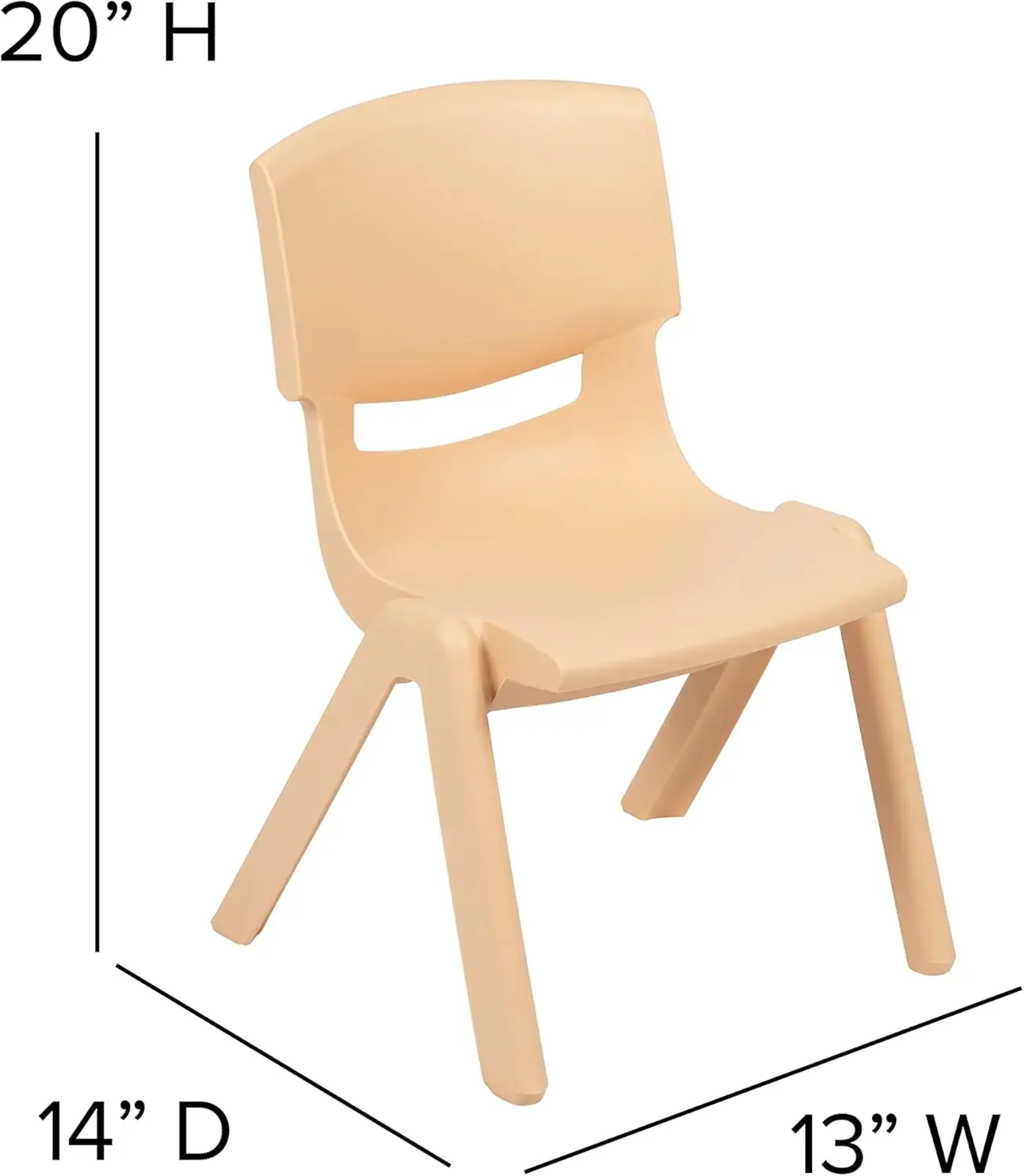 Furniture Whitney 4er-Pack stapelbarer Schulstuhl aus Naturkunststoff mit 10,5-Zoll-Sitzhöhe