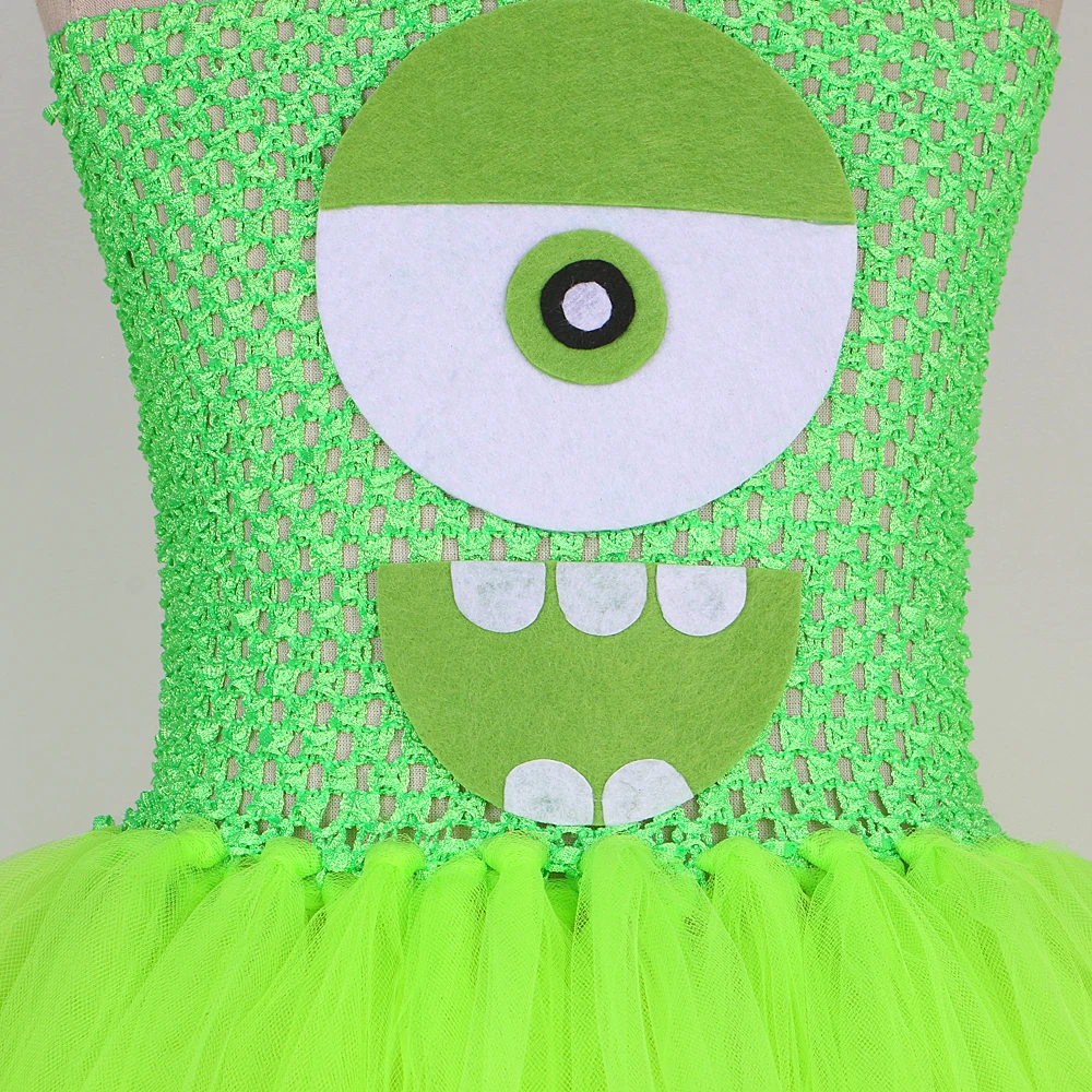 Green Big Eyed Monster Tutu Dress for Girls Mike Wazowski Halloween Costumes for Kids Baby Mr. Q Cartoon Outfit Birthday Clothes