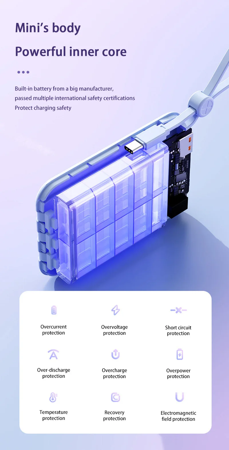 Xiaomi المدمج في الكابلات قوة البنك 4 In1 50000mAh سعة كبيرة ذكي شاشة ديجيتال ضوء بطارية محمولة لسامسونج