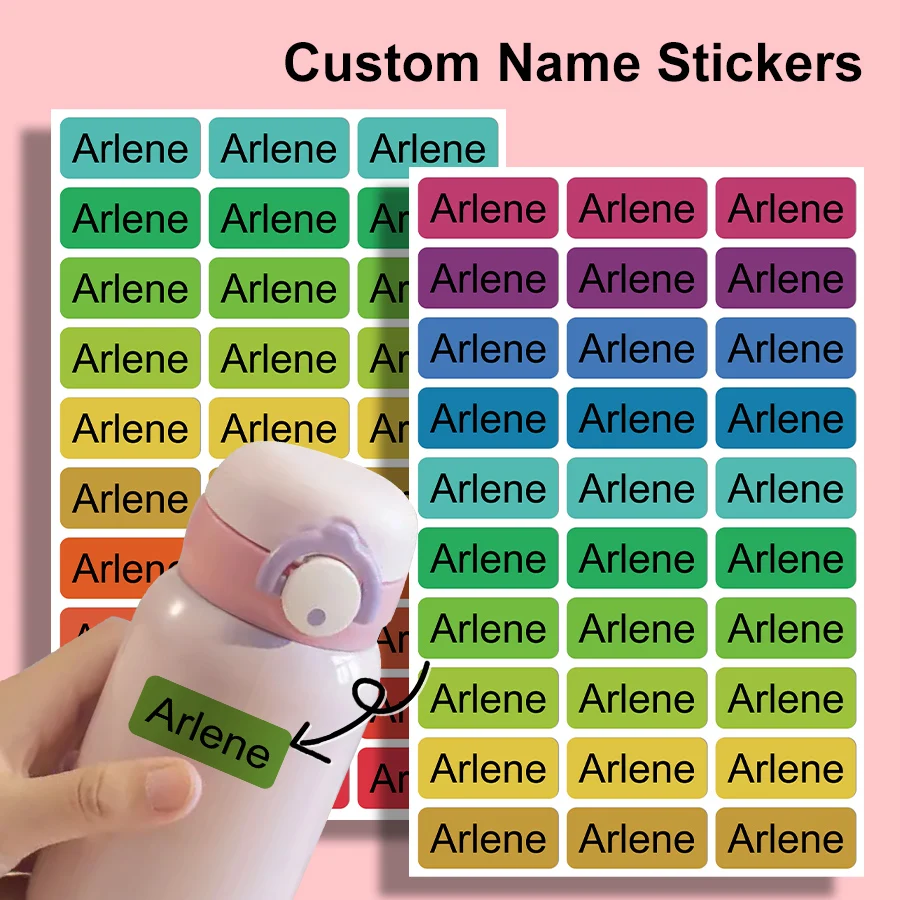 Customized name stickers, personalized labels, waterproof office supplies labels, school stationery, toys, rainbow colored