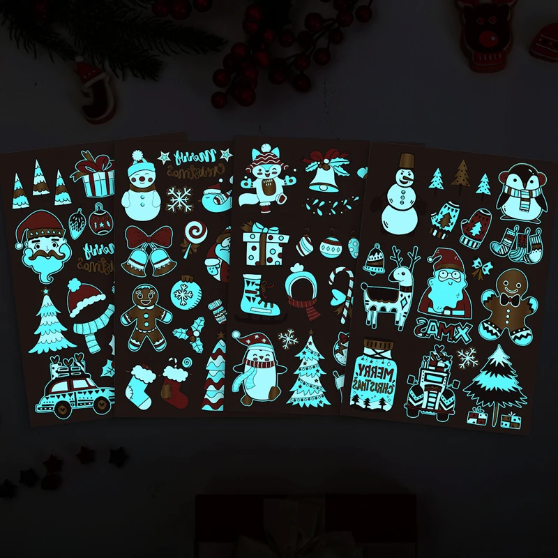 Christmas tattoo stickers, gilded luminous blue tattoo stickers, New Year snowflake waterproof tattoo stickers