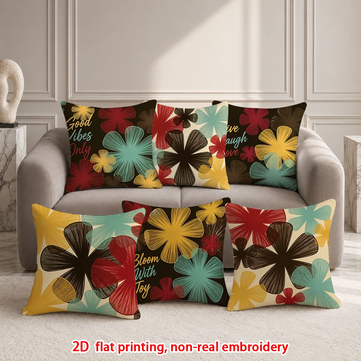 6-teiliges Set Vintage Blumen-Kissenbezüge Retro Bohemian Dekorative Kissenhüllen für Couch Sofa Schlafzimmer Wohnzimmer