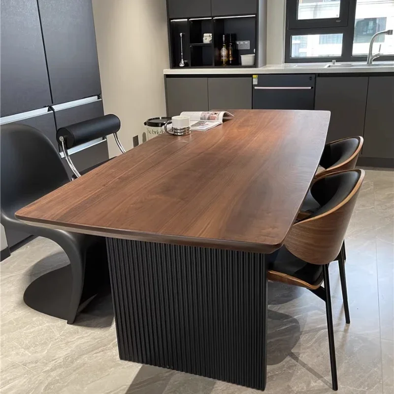 Nordic black walnut log minimalist industrial black and white gray style dining table