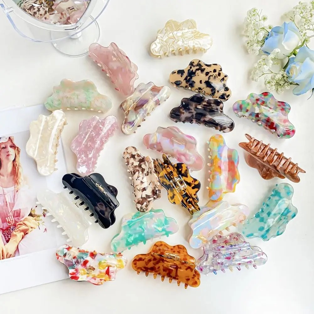

Solid Color Fresh Acetate Hair Claw Hair Clip Leopard Printing Cloud Shape Shark Clip Shark Clip Headwear