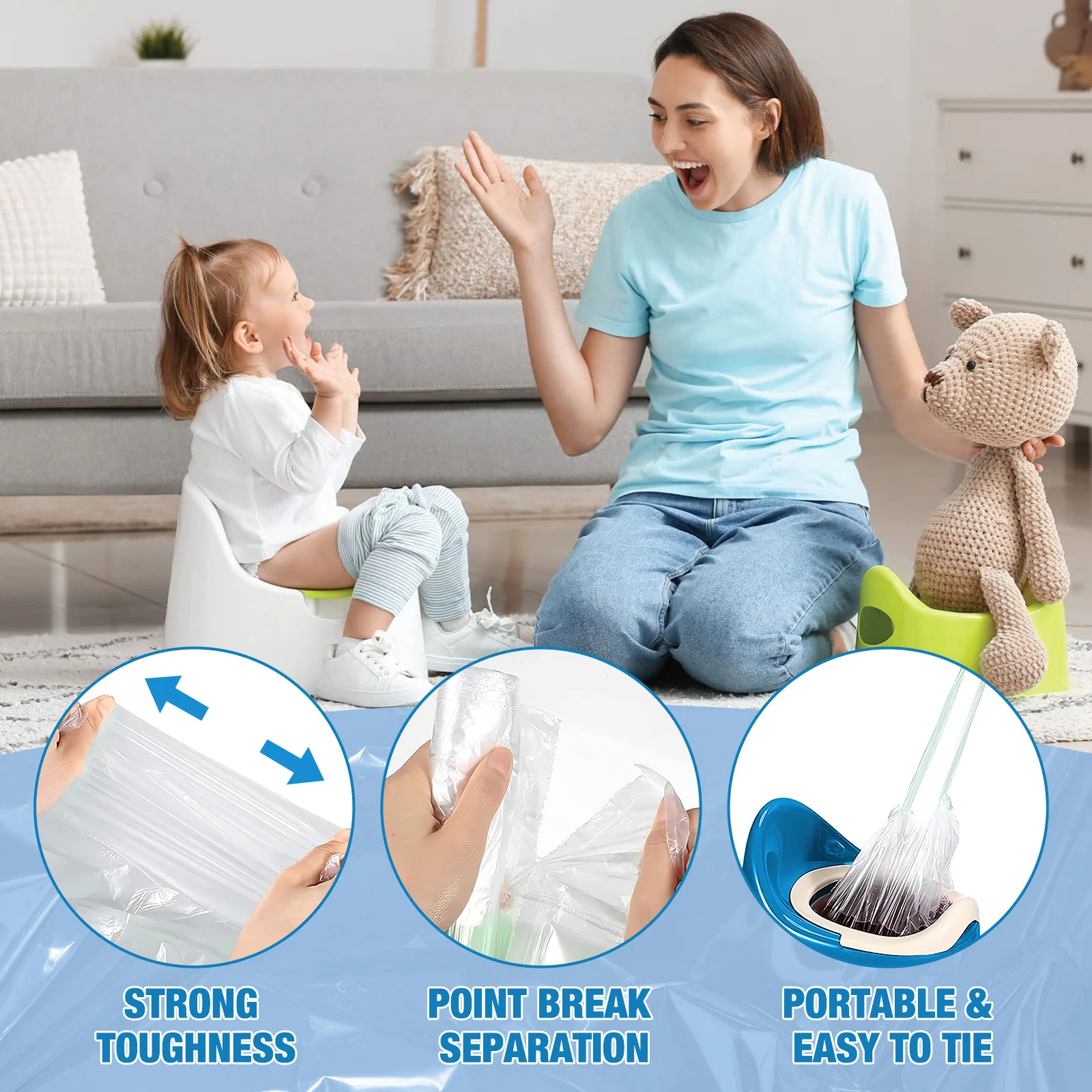 50 قطعة من بطانات المرحاض المحمولة للاستعمال مرة واحدة للأطفال الصغار سهلة التنظيف ولا حاجة للمسح مثالية للسفر والمنزل