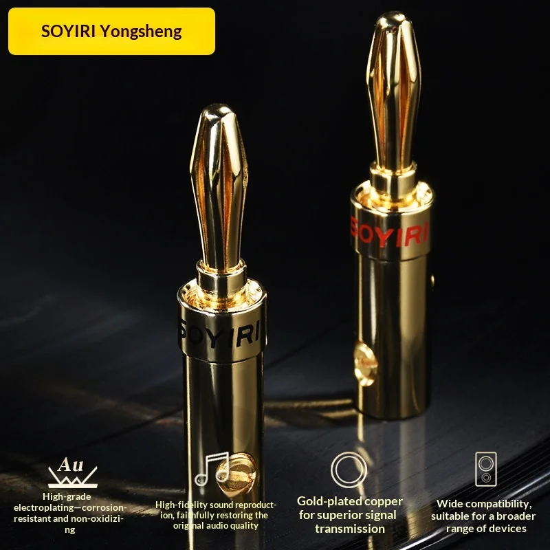 1pcs SOYIRI 4mm Banana Plug Solderless 1Speaker Connector Gold Plated Copper Soft Metal Right Angle Red Black Choose Type