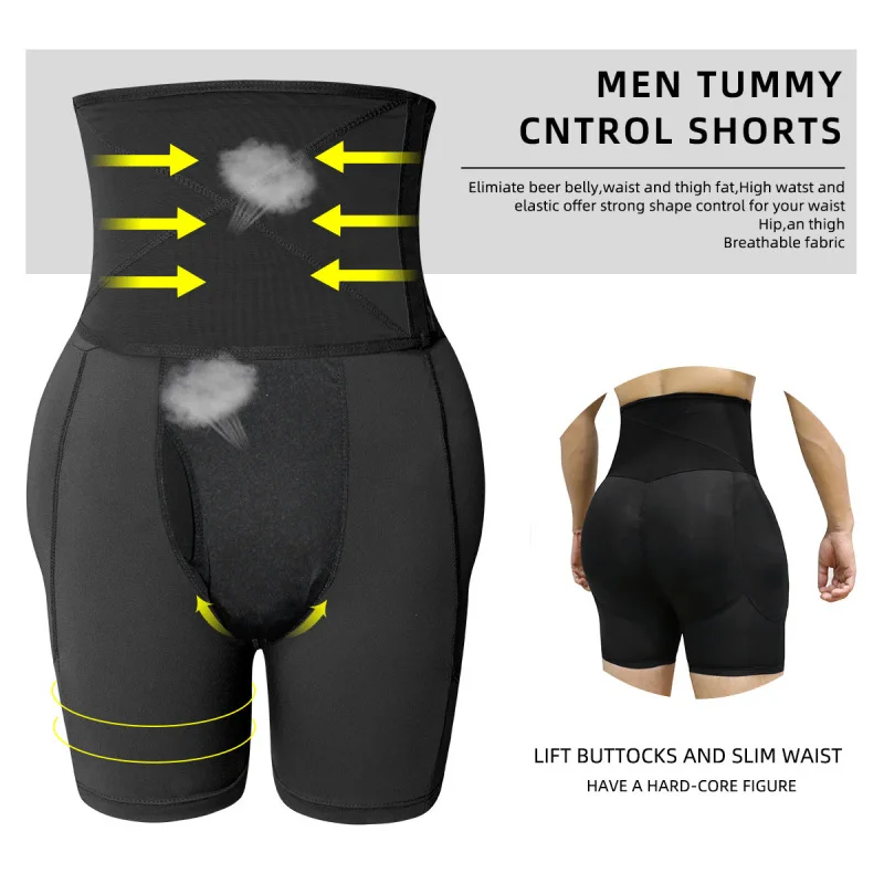 

Men Padded Underwear Thigh Control Hip Enhancer Shapewear Shorts High Waist Slimming Body Shaper Boxer Brief S-6XL