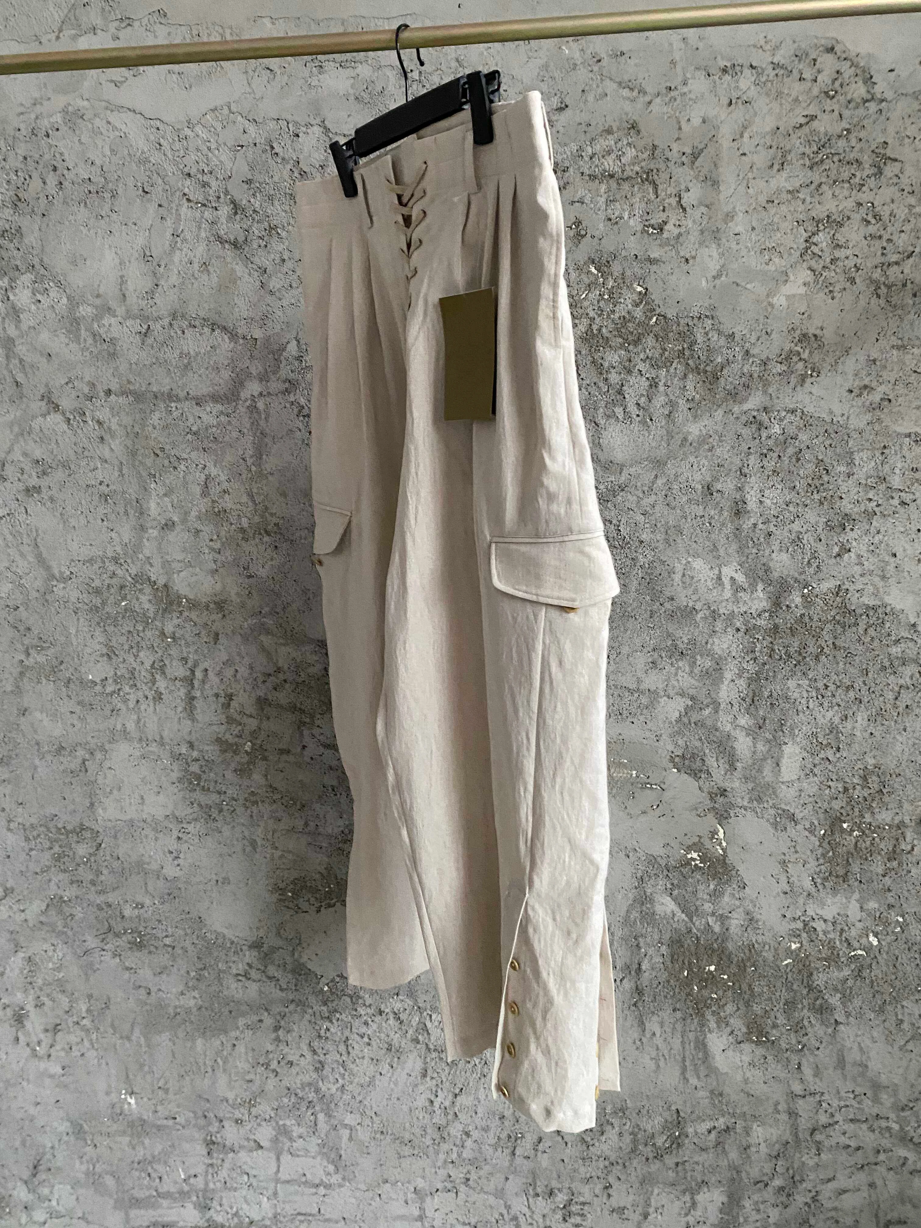 TOP-YAMAMOTO designed rayon and real silk wide-leg pants with drawstrings around the waist, light and casual pants for white men