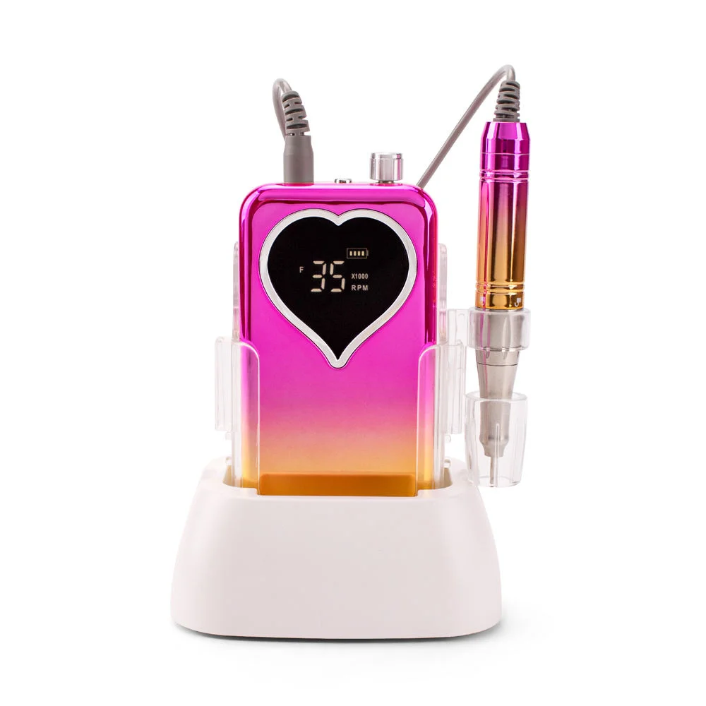 35000 U/min Akku-Nagelbohrmaschine, tragbarer Desktop, wiederaufladbar, elektrische Nagelpolierer, Feile für Maniküre, Herz-Design