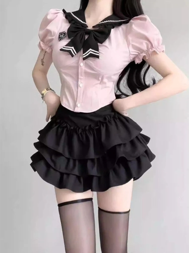 

Korean Fashion New Y2k Sweet Spring Summer Kawaii Women's Two Pieces Sets Slimming Fit Holiday Party Female Outfit Woman Clothes