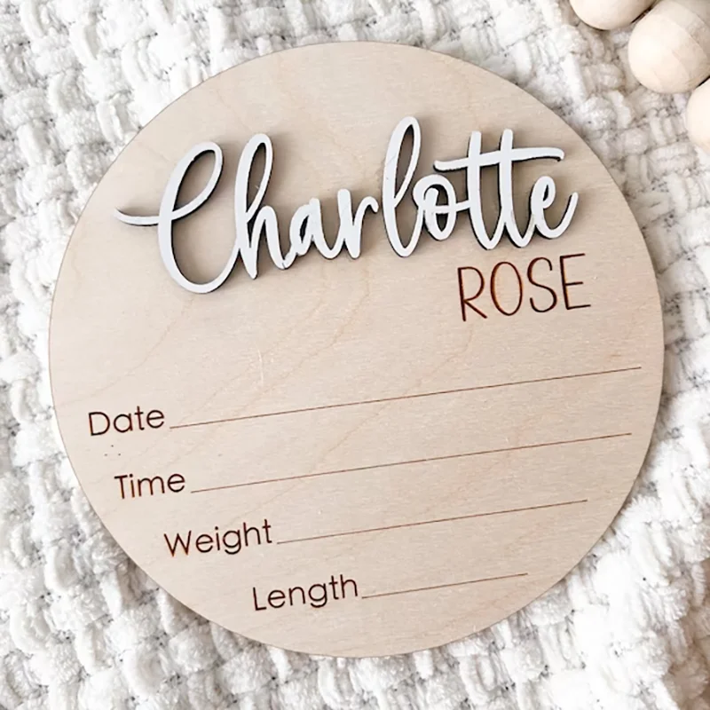 1Pc Custom Baby Announcement Sign Wooden Name Plaque,Home Room Office Wall Door Decor,DIY Paintable,Birthday Wedding Gift