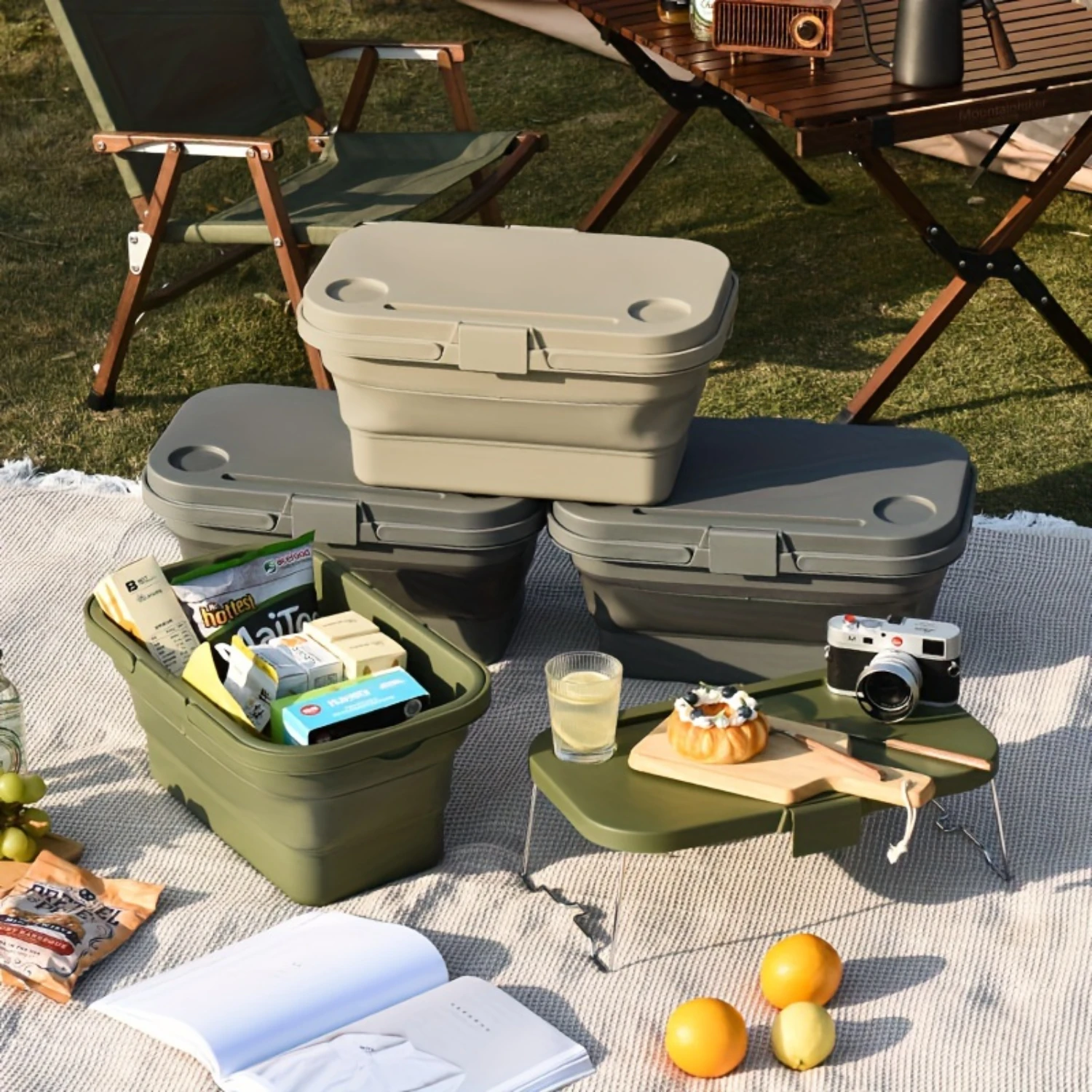 1pc, Large Capacity Portable Heavy Duty Foldable Picnic Basket with Lid - Perfect for Camping.Outdoor Spring outing Picnic Fruit