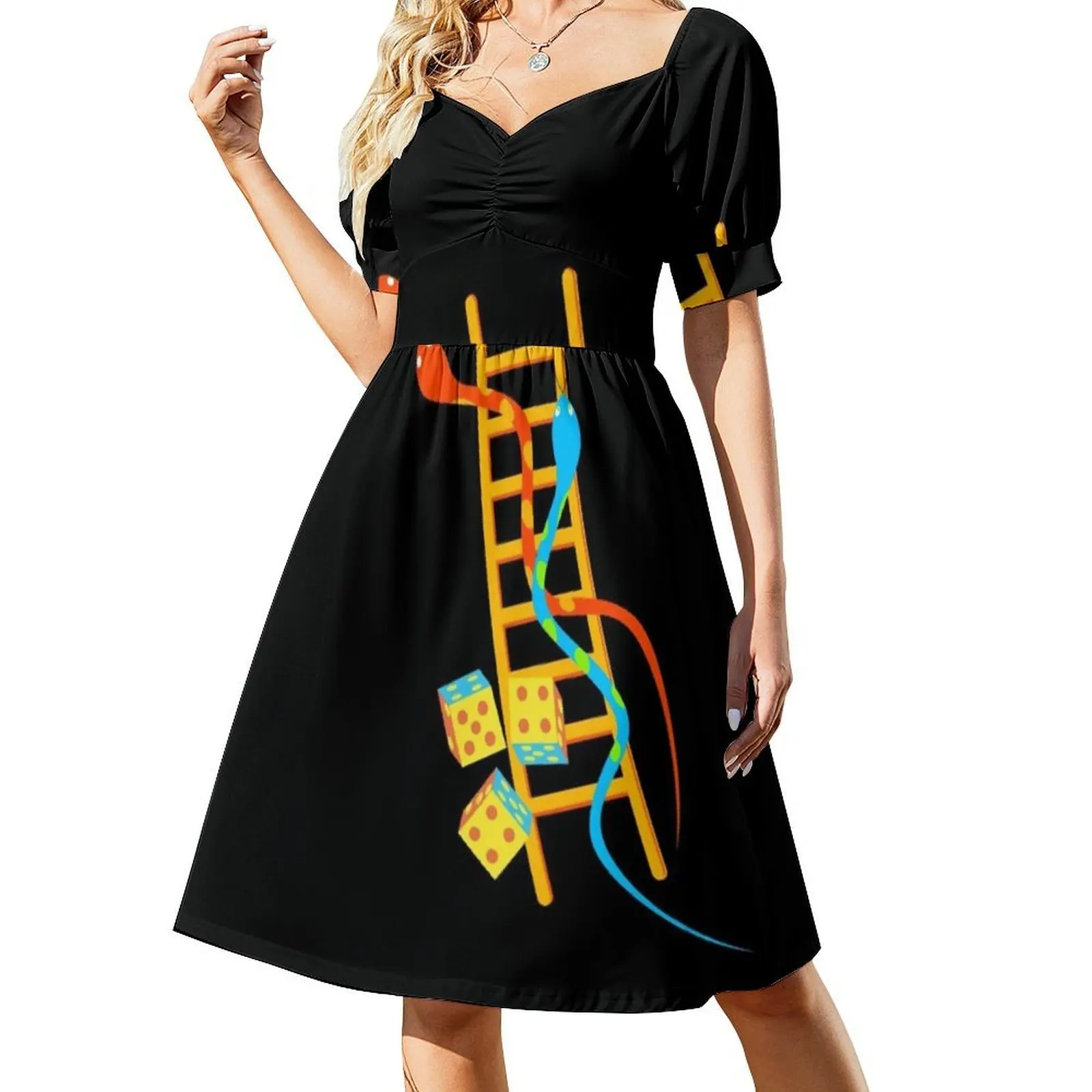 فستان بوهيمي بدون أكمام على شكل ثعابين وسلالم للنساء مطبوع فساتين حفلات الشاطئ Moksha Patam Board Game ألعاب كلاسيكية للسيدات #2