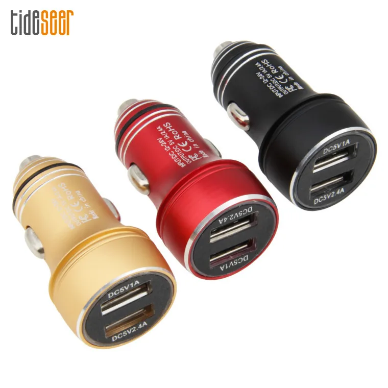 Universal Dual USB Car Charger Adapter 2 Port 2.4A 1A Car-Charger Mobile Phone Car Usb Chargers Auto Charge for Tablet 2000pcs