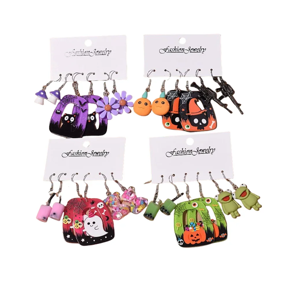 

Halloween Pumpkin Ghost Drop Earrings Set Personality Creative Fashion Jewelry Earrings Sister to Daughter Holiday Gifts