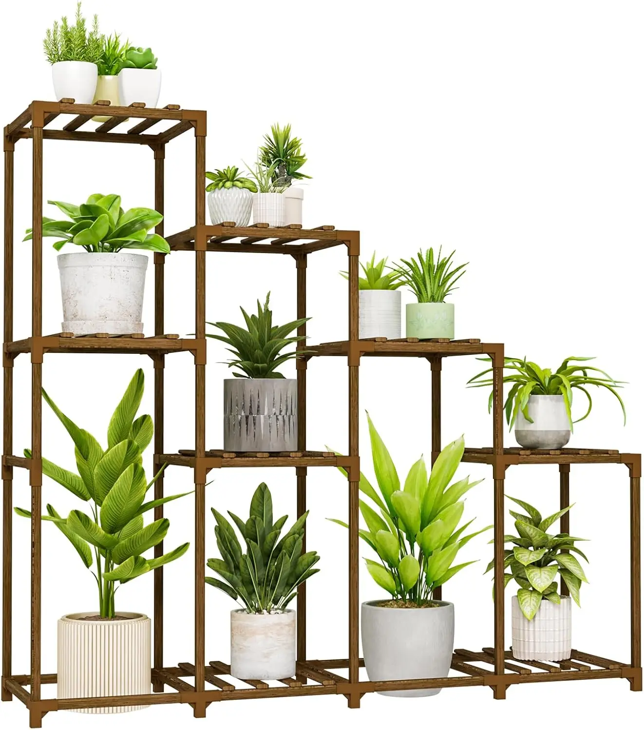 Tall Plant Stand Indoor Wood Plant Shelf Outdoor Tiered  Rack for Multiple Plants 4 Tiers 10 Pots Ladder Plant Holder