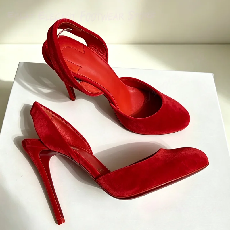 Bright Orange Suede Slingback Sandals Round Women Colorful Pumps Fuchsia Red Stiletto Heels Purple Elastic Pink Cute Shoes Girls - view 6