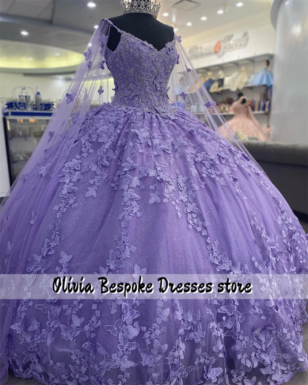 Amazing Purple Butterfly Applique Quinceanera Dresses With Cape Beads Ball Gown For Birthday Party vestidos 15 años quinceañera