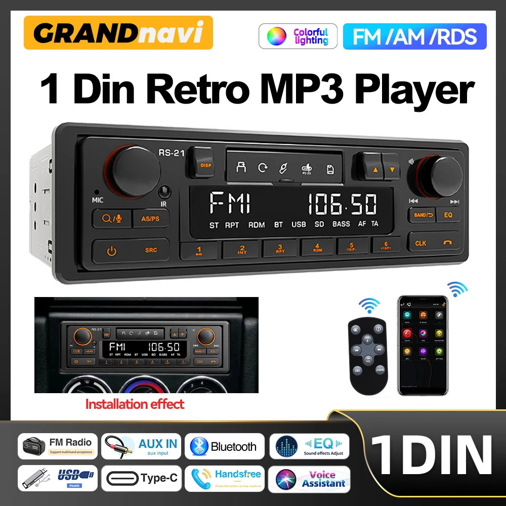 Retro Car Radio 1DIN MP3 Player Stereo Bluetooth FM AM RDS Support QC3.0 For Porsche Benz BMW VW Land Rover Audi Alfa Romeo