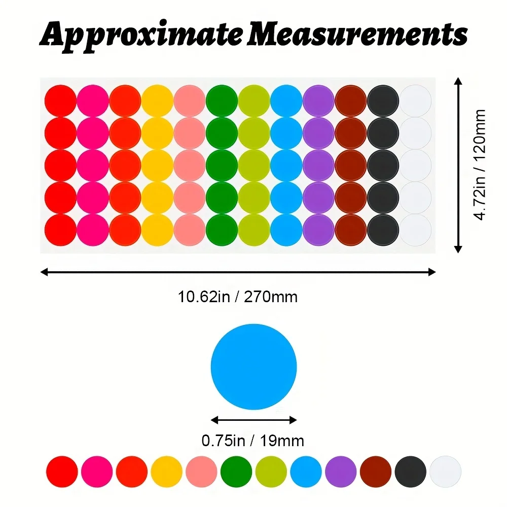 600 Pieces 3/4 Inch Round Color Coded Labels Dot Stickers in 12 Colors for Home Office Classroom .