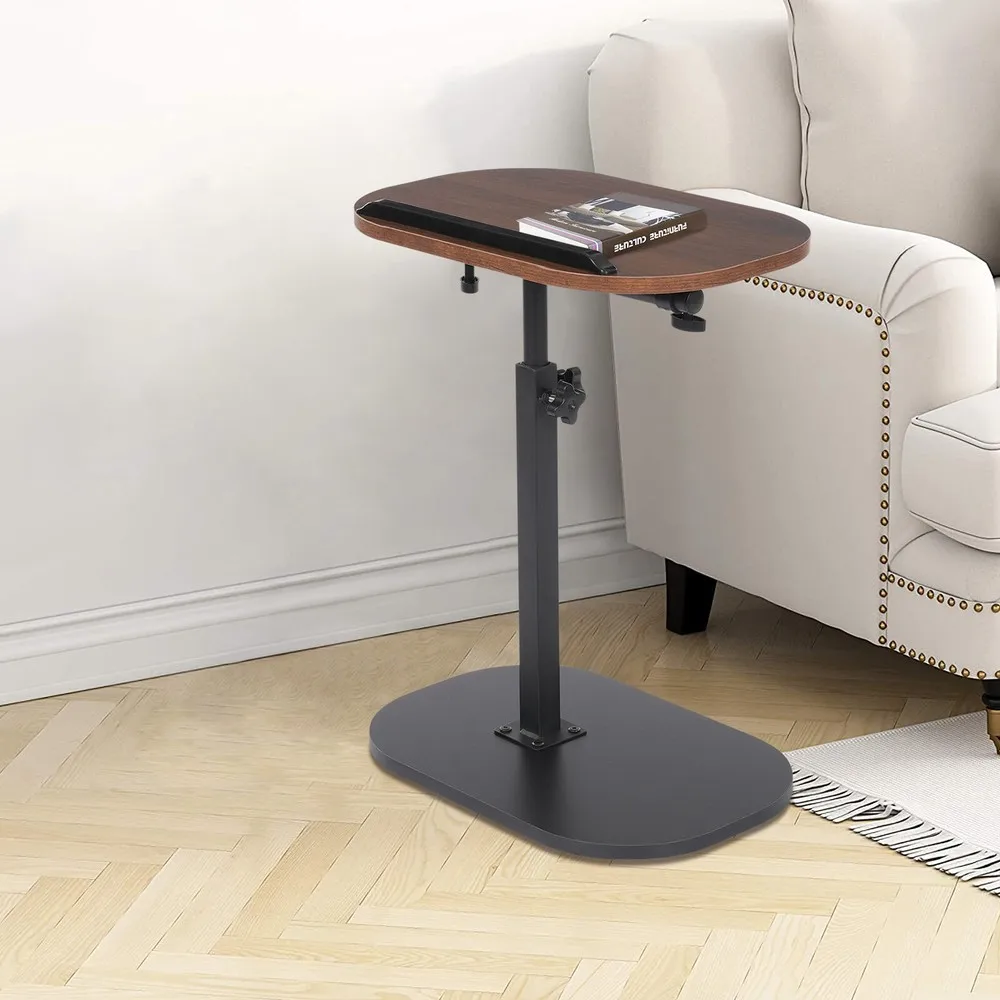 

Walnut Color C-shaped Side Table 360° Rotation & Height Adjustable Modern 3.3kg